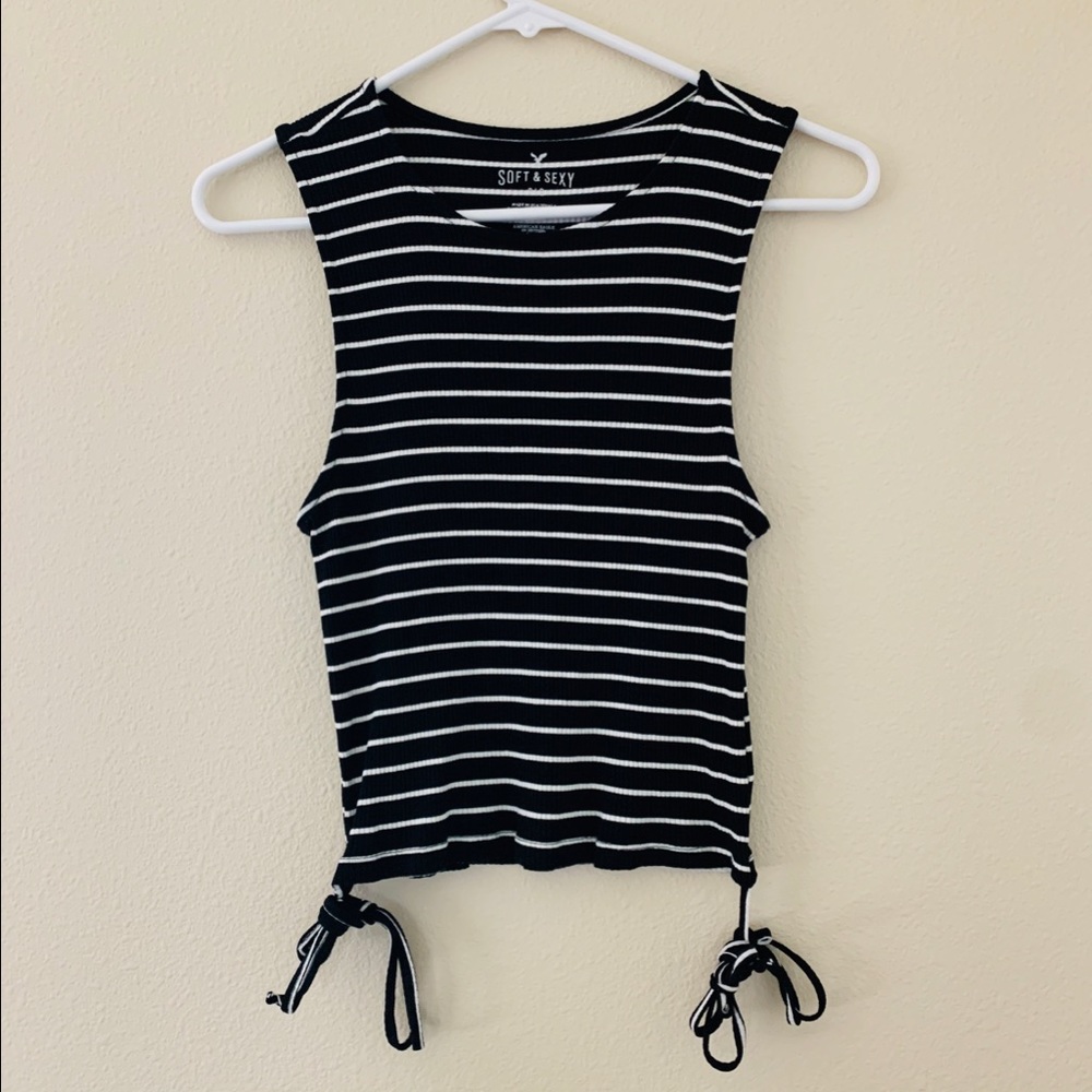 American Eagle Striped Long Strings Wrap Top